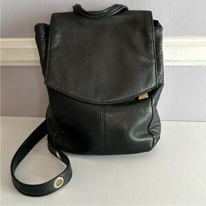Tignanello Black Leather Shoulder Bag with Gold Tone Hardware Many Compartments